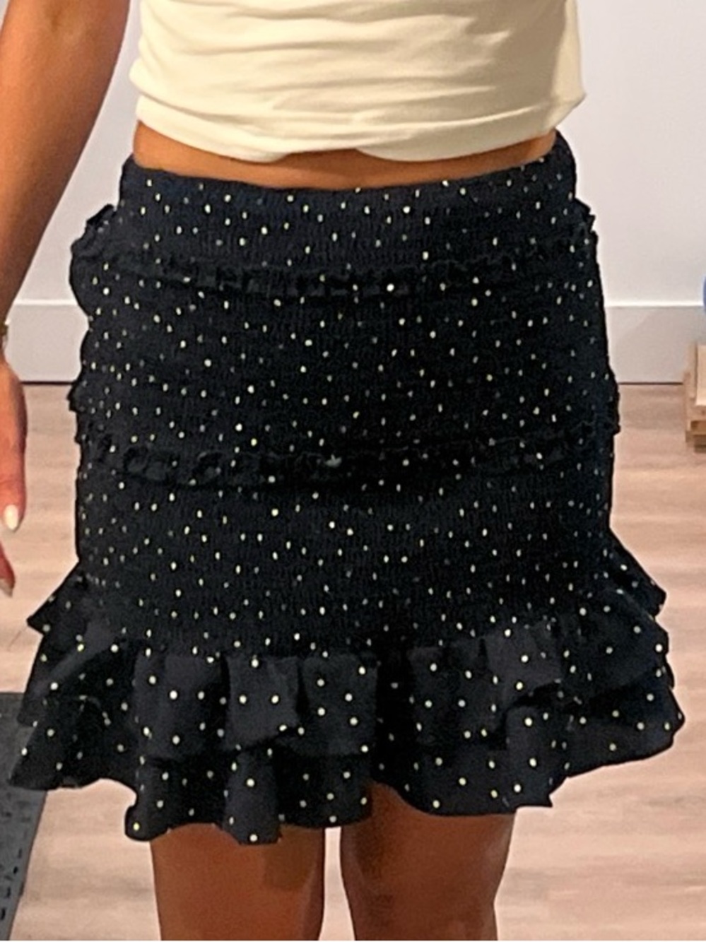 Women's Black Polka Dot Ruffle Hem Skirt